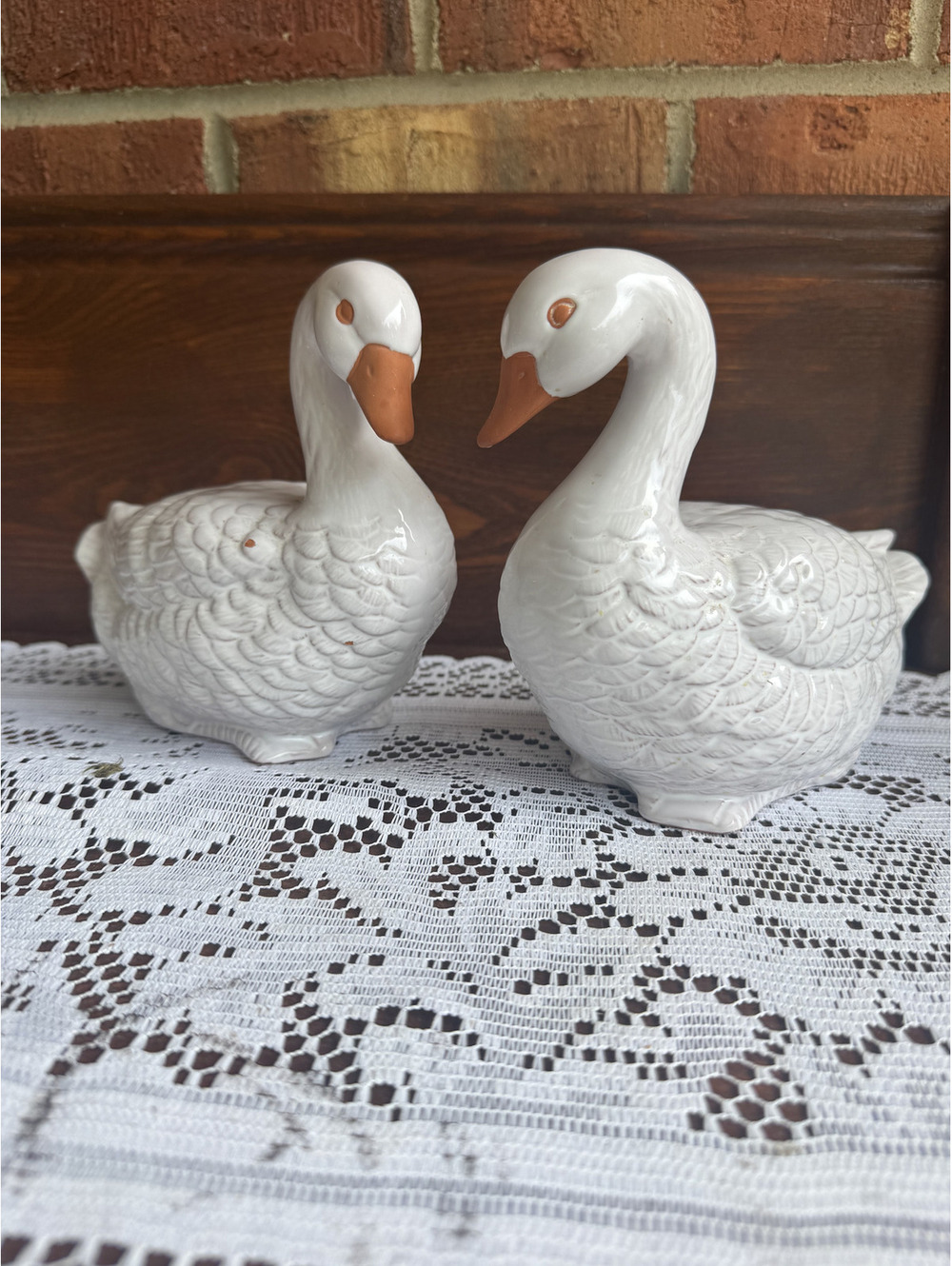 Vintage Ceramic Geese Figurines Pair